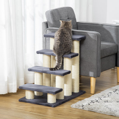 PawHut Cat Tree With 4 Steps For High Beds Couch, Cute Stair Shaped Cat Tree For Indoor Cats Or Dogs W Sisal Scratching Post, Climbing, Playing, Gray - RAGIMA Emporium