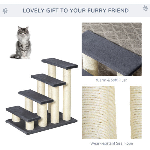 PawHut Cat Tree With 4 Steps For High Beds Couch, Cute Stair Shaped Cat Tree For Indoor Cats Or Dogs W Sisal Scratching Post, Climbing, Playing, Gray - RAGIMA Emporium