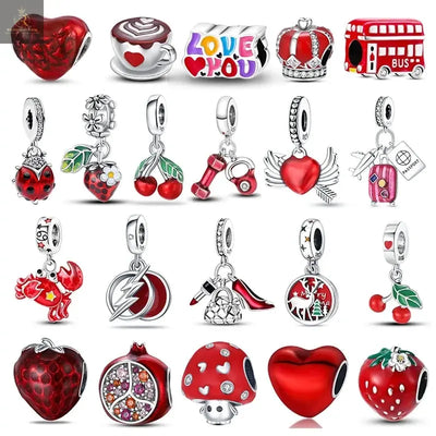 100% 925 Sterling Silver Heart Shape Cherry Red Collection Charm Beads - RAGIMA Emporium