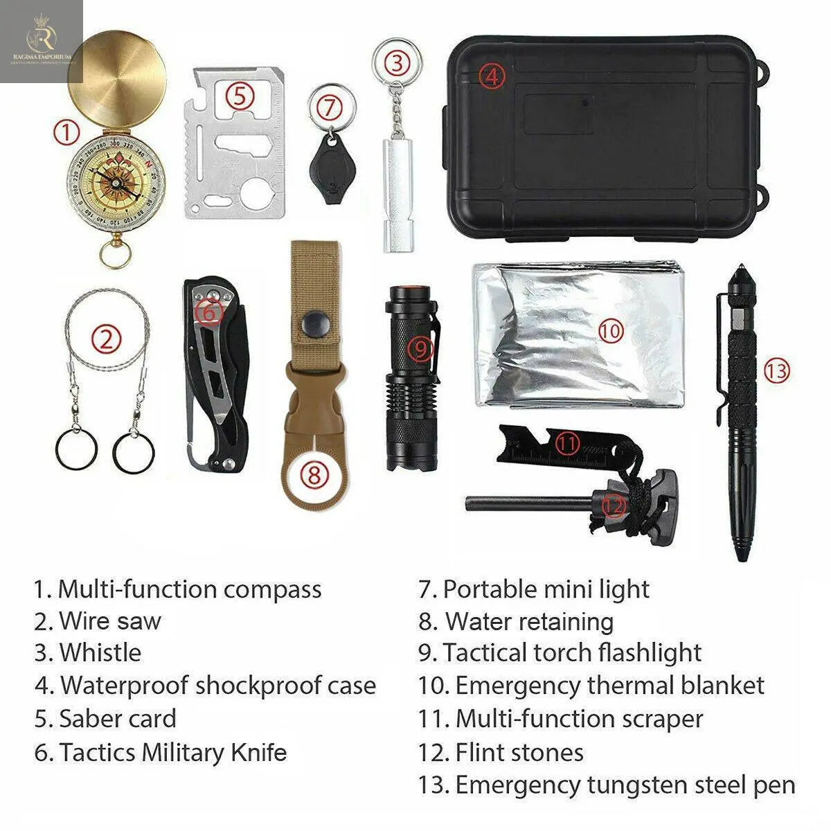 14 in 1 Outdoor Emergency Survival And Safety Gear Kit Camping - RAGIMA Emporium