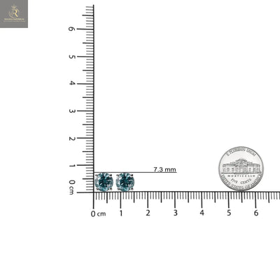 14K Gold Round Brilliant Cut Lab Grown Blue Diamond 4-Prong Classic Solitaire Stud Earrings with Screwbacks - RAGIMA Emporium