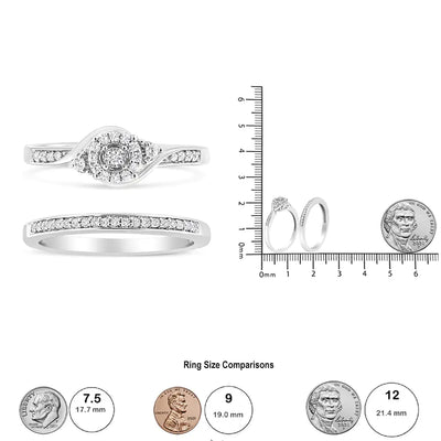 .925 Sterling Silver 1/4 Cttw Diamond Halo and Swirl Engagement Ring and Wedding Band Set (I-J Color, I3 Clarity) - RAGIMA Emporium