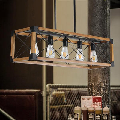 5-light Retro Farmhouse Pendant Light Suitable For Kitchen, Living Room, Dining Room Walnut Wood ,without Light Bulb,Prohibited Platform Temu Amazon - RAGIMA Emporium