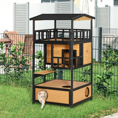 Wooden Outdoor Cat House, Wild Cat Shelter Kitten Tree - RAGIMA Emporium