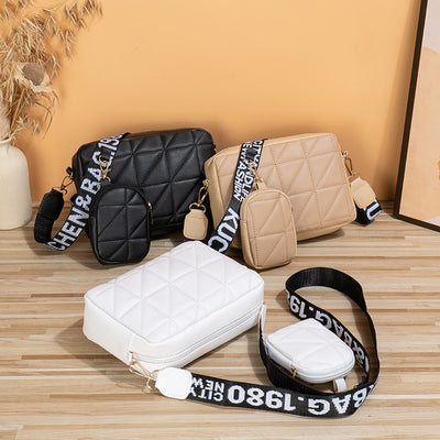 2Pcs Rhombus Shoulder Bag With Wallet Letter Print Wide Shoulder Strap Small Square Bag Large Capacity Cell Phone Crossbody Bags - RAGIMA Emporium