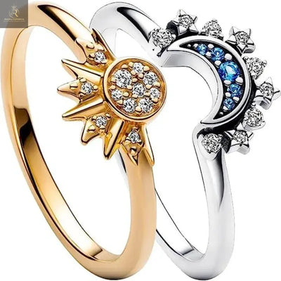 2pc/set Summer Couple Ring Set Sky Blue Sparkling Moon and Sun Ring AliExpress