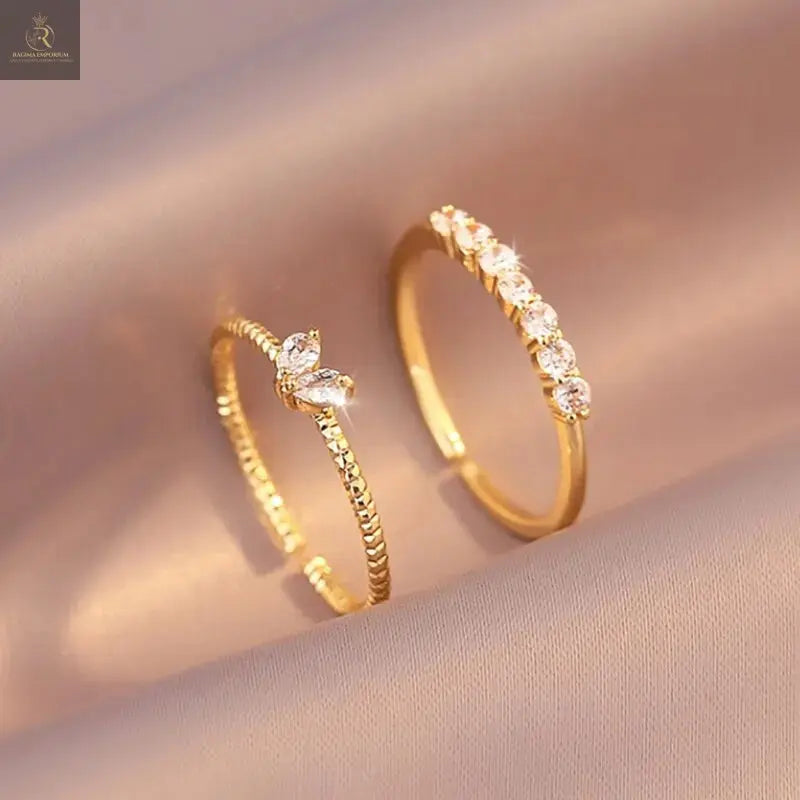 2pcs Trendy Gold Color Heart Zircon Rings Set For Women Luxury Fashion - RAGIMA Emporium