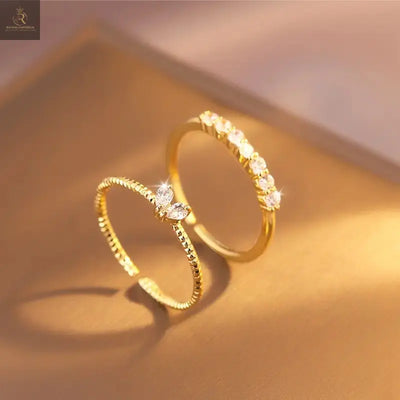 2pcs Trendy Gold Color Heart Zircon Rings Set For Women Luxury Fashion - RAGIMA Emporium