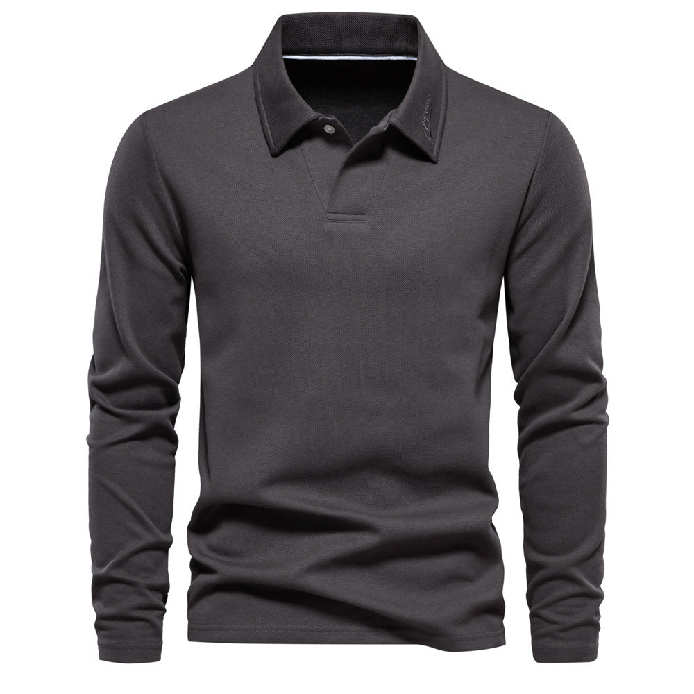 Fashion Lapel Long-sleeved Polo Shirt Men's Casual Solid Color Tops Clothing - RAGIMA Emporium