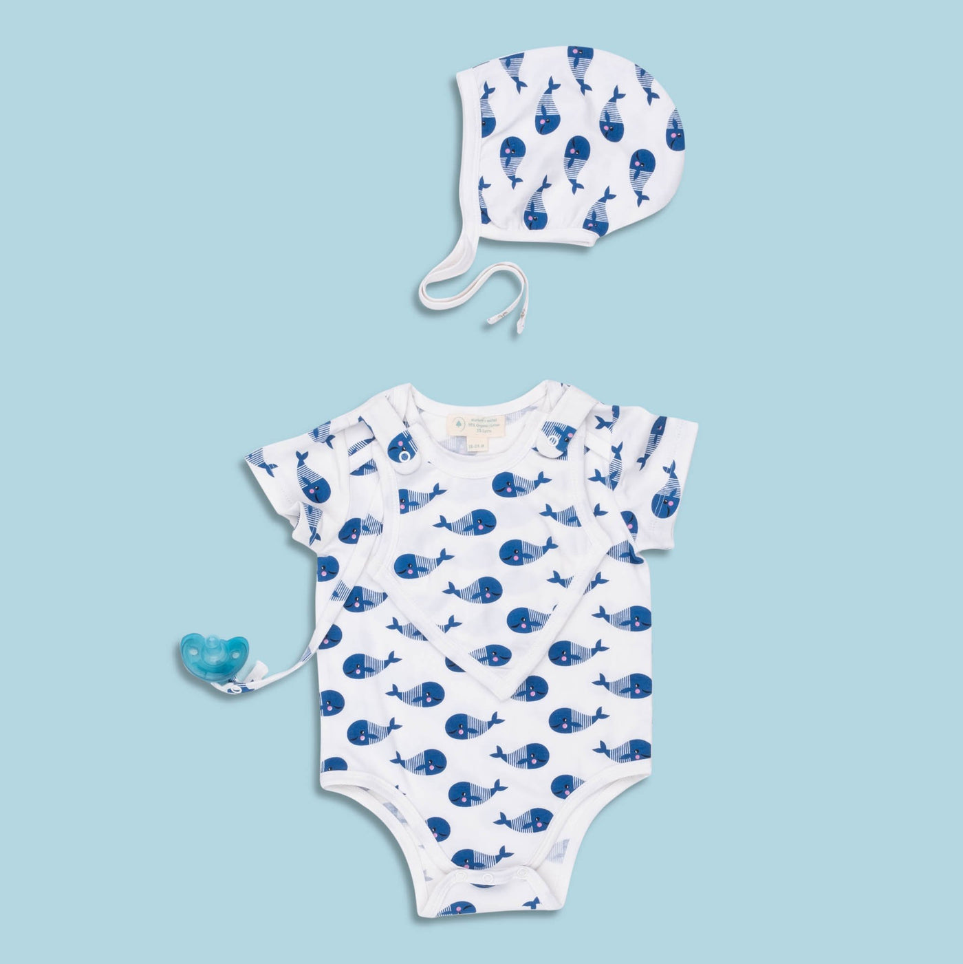 Smart Short Sleeve Bodysuit + Bib - Blue Whale - RAGIMA Emporium