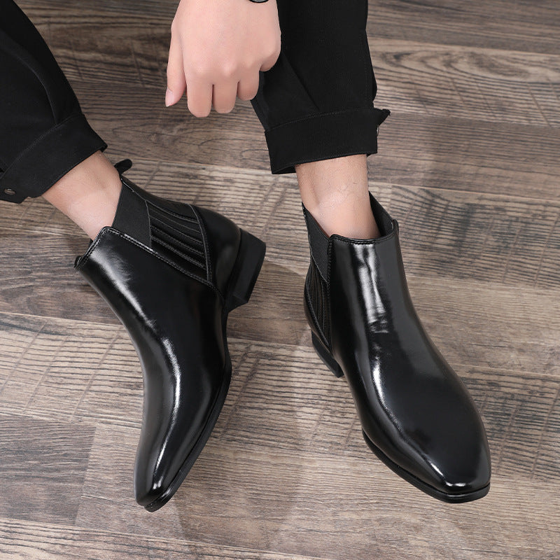 Pointed Toe Chelsea-style Boots For Men Fashion British Style Square Heel Business Formal Leather Shoes - RAGIMA Emporium