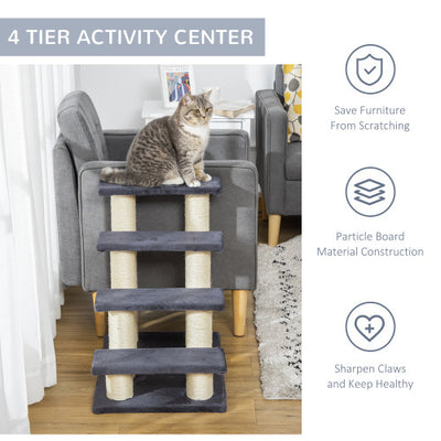 PawHut Cat Tree With 4 Steps For High Beds Couch, Cute Stair Shaped Cat Tree For Indoor Cats Or Dogs W Sisal Scratching Post, Climbing, Playing, Gray - RAGIMA Emporium