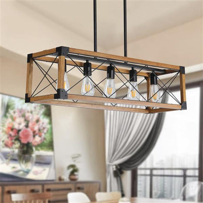 5-light Retro Farmhouse Pendant Light Suitable For Kitchen, Living Room, Dining Room Walnut Wood ,without Light Bulb,Prohibited Platform Temu Amazon - RAGIMA Emporium