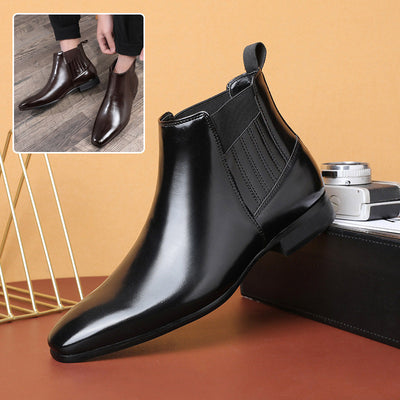 Pointed Toe Chelsea-style Boots For Men Fashion British Style Square Heel Business Formal Leather Shoes - RAGIMA Emporium