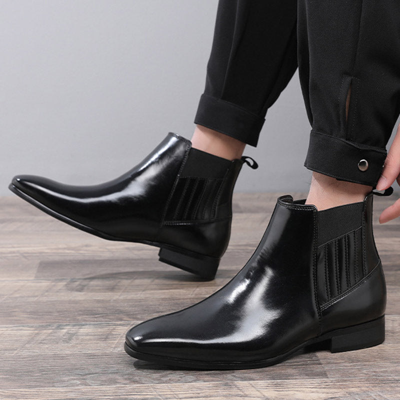 Pointed Toe Chelsea-style Boots For Men Fashion British Style Square Heel Business Formal Leather Shoes - RAGIMA Emporium