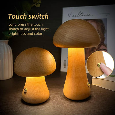 INS Wooden Cute Mushroom LED Night Light With Touch Switch  Bedside Table Lamp For Bedroom Childrens Room Sleeping Night Lamps Home Decor - RAGIMA Emporium