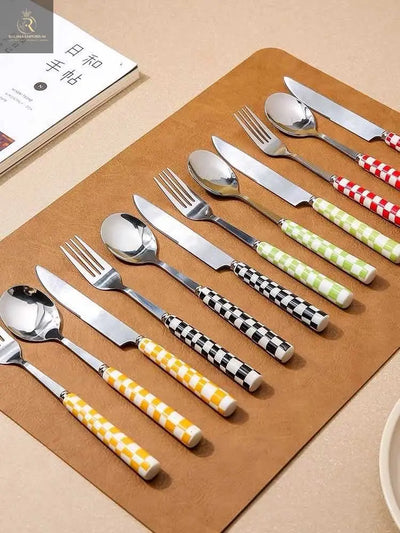 6 - Pack Modern Checkered Flatware Sets ( $4 / count ) - RAGIMA Emporium