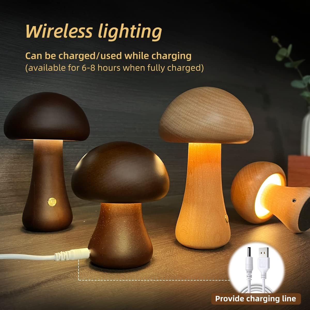 INS Wooden Cute Mushroom LED Night Light With Touch Switch  Bedside Table Lamp For Bedroom Childrens Room Sleeping Night Lamps Home Decor - RAGIMA Emporium