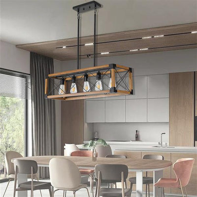 5-light Retro Farmhouse Pendant Light Suitable For Kitchen, Living Room, Dining Room Walnut Wood ,without Light Bulb,Prohibited Platform Temu Amazon - RAGIMA Emporium