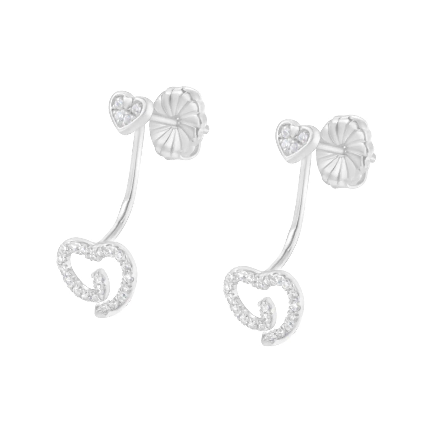 .925 Sterling Silver 1/4 Cttw Diamond Swirl Heart Front/Back Earrings (I-J Color, I2-I3 Clarity) - RAGIMA Emporium