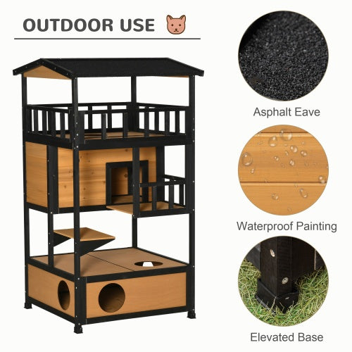 Wooden Outdoor Cat House, Wild Cat Shelter Kitten Tree - RAGIMA Emporium