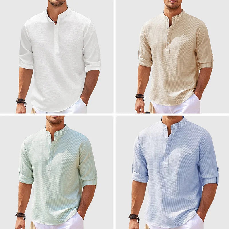 Men's Casual Shirt  Long Sleeve Stand Collar Solid Color Shirt Mens Clothing - RAGIMA Emporium