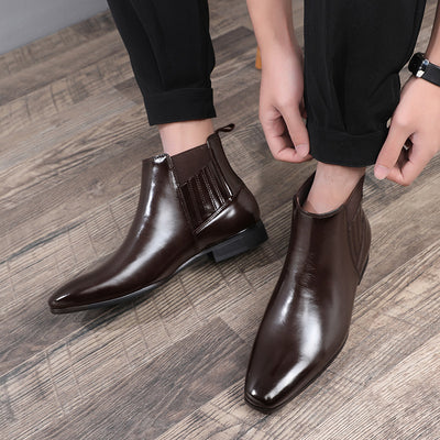 Pointed Toe Chelsea-style Boots For Men Fashion British Style Square Heel Business Formal Leather Shoes - RAGIMA Emporium