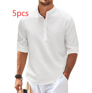 Men's Casual Shirt  Long Sleeve Stand Collar Solid Color Shirt Mens Clothing - RAGIMA Emporium