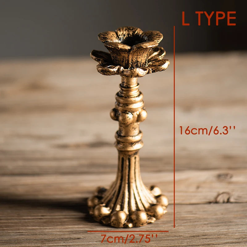 French Antique Resin Rustic Gold Candle Holder - RAGIMA Emporium