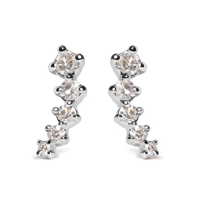 10K White Gold 1/10 Cttw Diamond Journey Style Climber Stud Earrings (H-I Color, I1-I2 Clarity) - RAGIMA Emporium