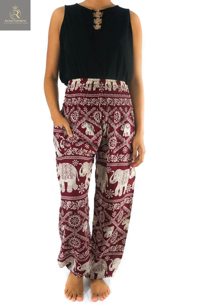 Burgundy ELEPHANT Pants Women Boho Pants Hippie Pants Yoga - RAGIMA Emporium