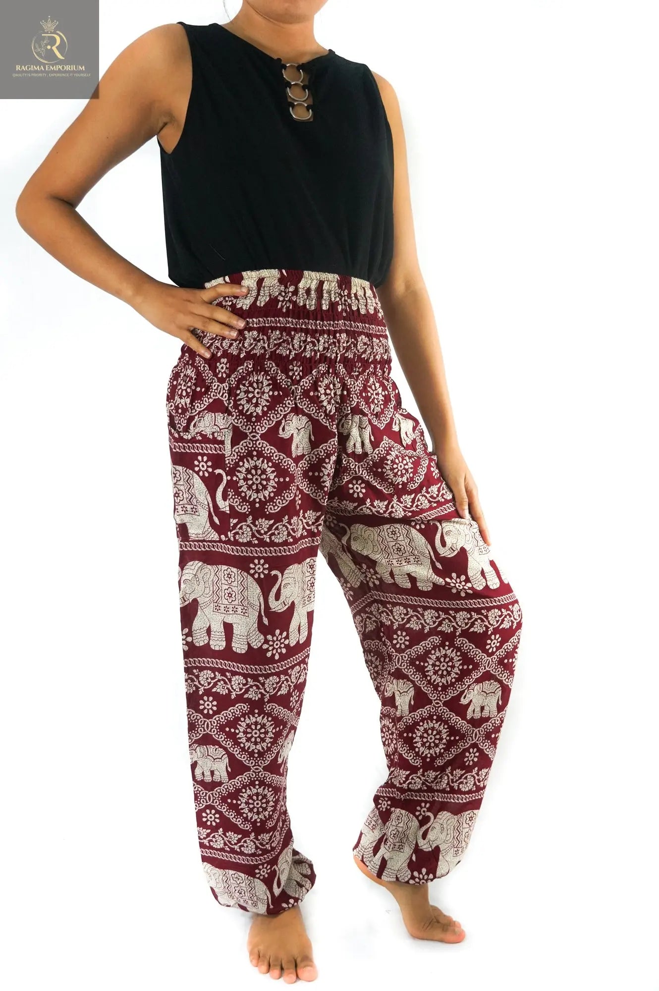 Burgundy ELEPHANT Pants Women Boho Pants Hippie Pants Yoga - RAGIMA Emporium