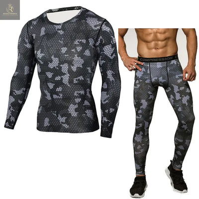 Camouflage Compression Baselayer Set Sports Compression Set Long Sleeve T-Shirt Tights Exercise Clothes Workout Bodysuit Fitness Suits For Men - RAGIMA Emporium