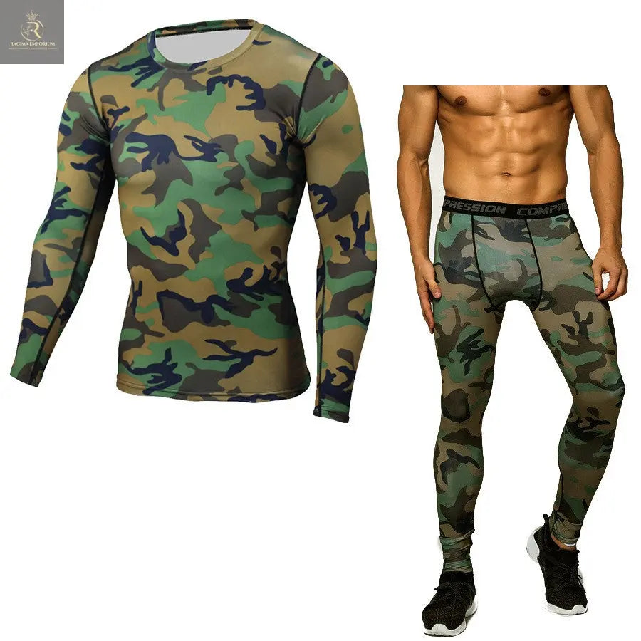 Camouflage Compression Baselayer Set Sports Compression Set Long Sleeve T-Shirt Tights Exercise Clothes Workout Bodysuit Fitness Suits For Men - RAGIMA Emporium