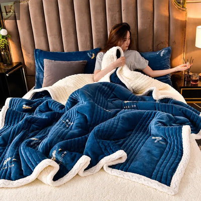 Cashmere Three-layer Blanket Thickened Warm Feather Silk Blanket - RAGIMA Emporium