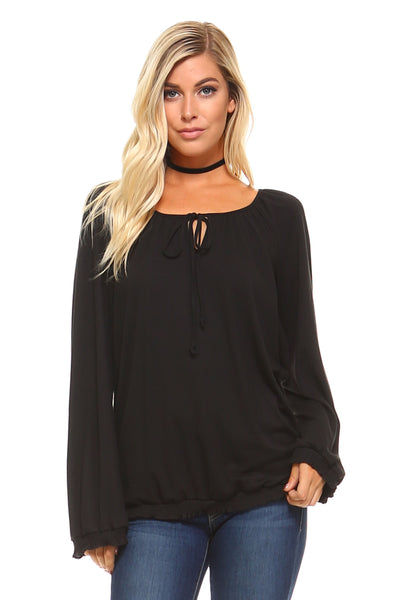 Women's Long Sleeve Solid Peasant Top - RAGIMA Emporium