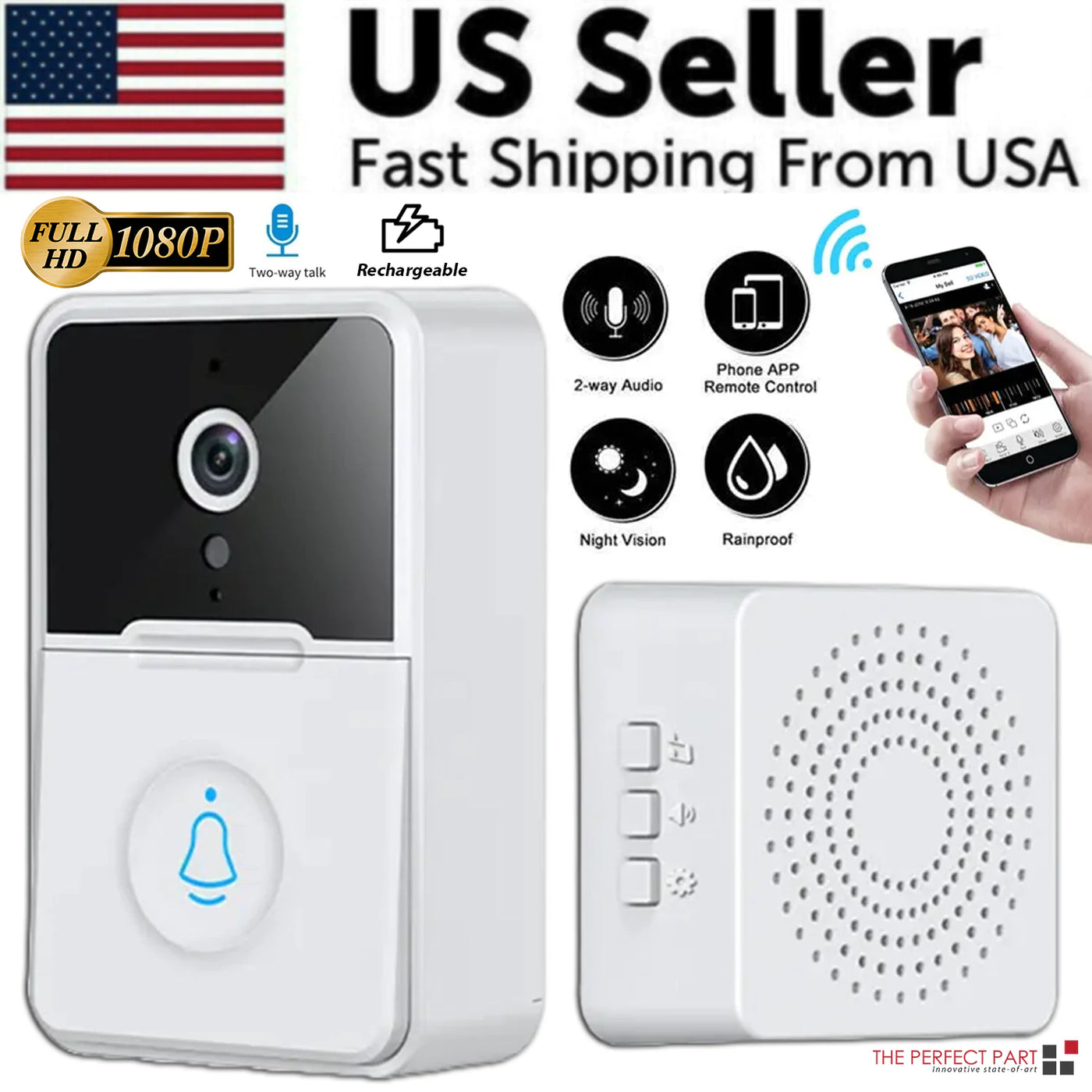 Wireless Security Smart WiFi Doorbell Intercom Video Camera Door Ring Bell Chime - RAGIMA Emporium