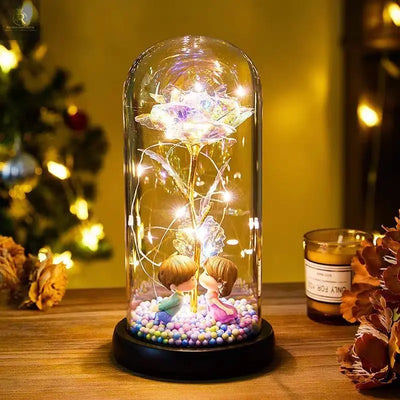 Eternal Rose LED Light Foil Flower In Glass Cover Night Lights Valentines Day Gifts Lamp Decor For For Home Bedroom Wedding Gift Valentine's Day Gifts - RAGIMA Emporium