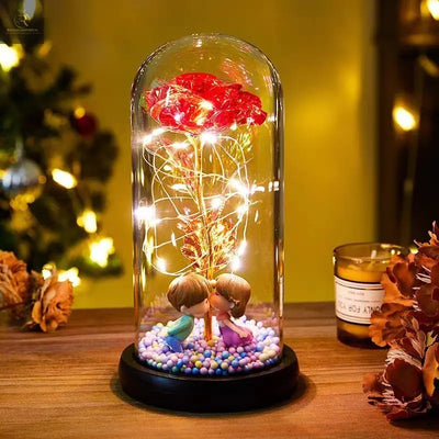 Eternal Rose LED Light Foil Flower In Glass Cover Night Lights Valentines Day Gifts Lamp Decor For For Home Bedroom Wedding Gift Valentine's Day Gifts - RAGIMA Emporium