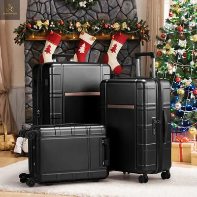 FCH 3-in-1 Set Double Wheel Silent Wheel With Wet & Dry Separation Compartment ABS, PC Trolley Case 20in 24in 28in ABS, PC Inner Aluminum Outer Iron Tie Rod Fabric - Black - RAGIMA Emporium