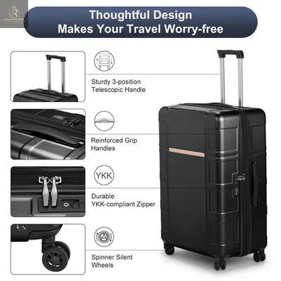 FCH 3-in-1 Set Double Wheel Silent Wheel With Wet & Dry Separation Compartment ABS, PC Trolley Case 20in 24in 28in ABS, PC Inner Aluminum Outer Iron Tie Rod Fabric - Black - RAGIMA Emporium