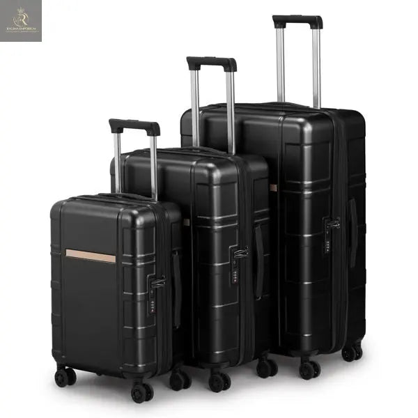 FCH 3-in-1 Set Double Wheel Silent Wheel With Wet & Dry Separation Compartment ABS, PC Trolley Case 20in 24in 28in ABS, PC Inner Aluminum Outer Iron Tie Rod Fabric - Black - RAGIMA Emporium