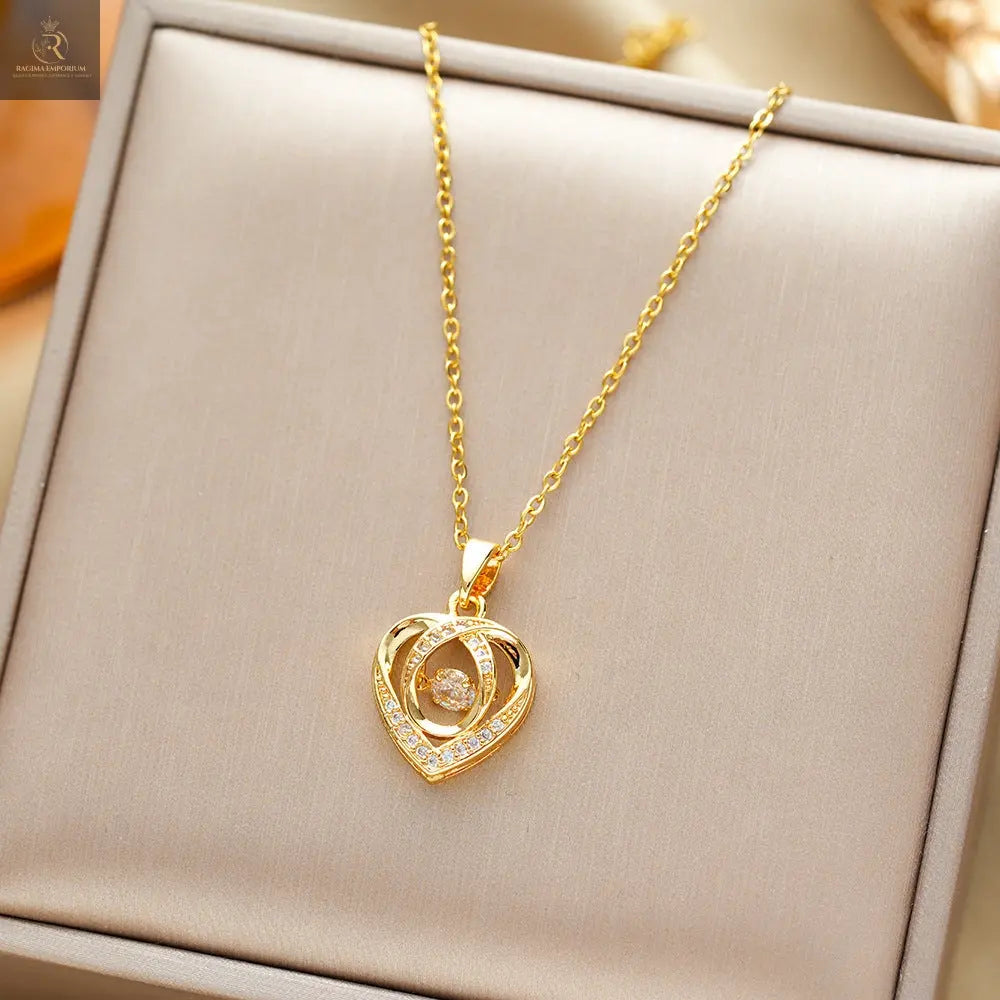 Fashion Dancing Love Necklace With Rhinestones Personality Creative Clavicle Chain Heart-shaped Necklace For Valentine's Day Gift - RAGIMA Emporium