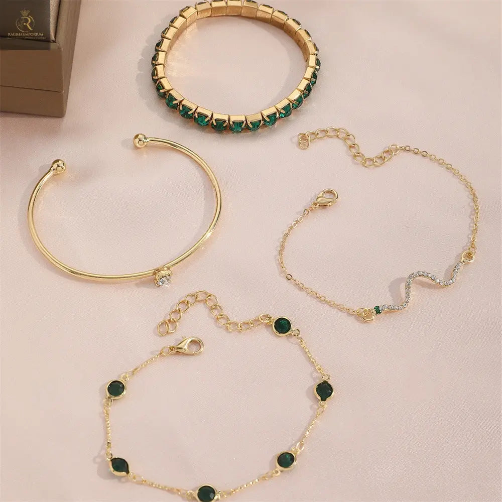 Fashion Green Grandmother Diamond Stretch Bracelet Women's 4-piece Set - RAGIMA Emporium