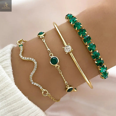 Fashion Green Grandmother Diamond Stretch Bracelet Women's 4-piece Set - RAGIMA Emporium