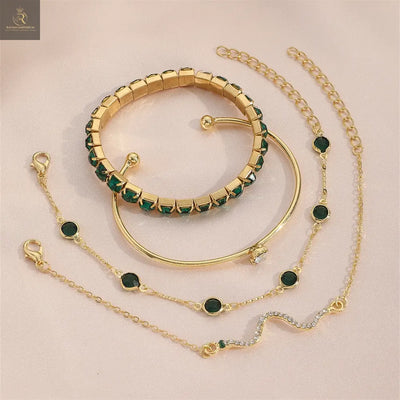 Fashion Green Grandmother Diamond Stretch Bracelet Women's 4-piece Set - RAGIMA Emporium