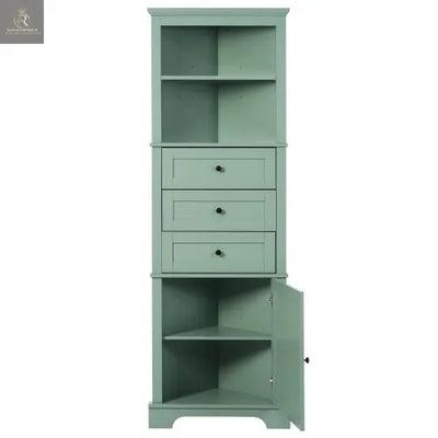 Green Triangular Tall Cabinet With 3 Drawers And Adjustable Shelves For Bathroom, Kitchen Or Living Room - RAGIMA Emporium