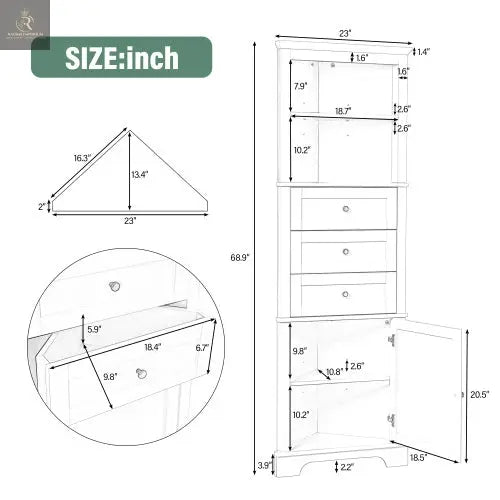 Green Triangular Tall Cabinet With 3 Drawers And Adjustable Shelves For Bathroom, Kitchen Or Living Room - RAGIMA Emporium