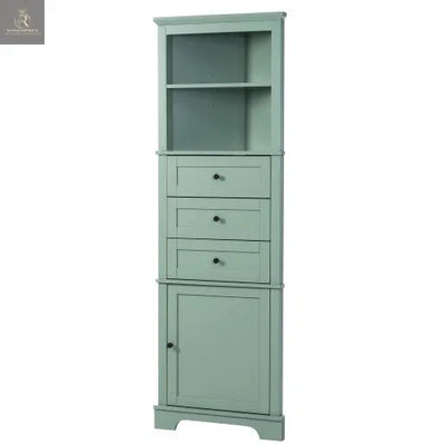 Green Triangular Tall Cabinet With 3 Drawers And Adjustable Shelves For Bathroom, Kitchen Or Living Room - RAGIMA Emporium