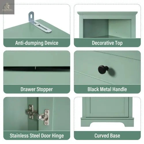 Green Triangular Tall Cabinet With 3 Drawers And Adjustable Shelves For Bathroom, Kitchen Or Living Room - RAGIMA Emporium